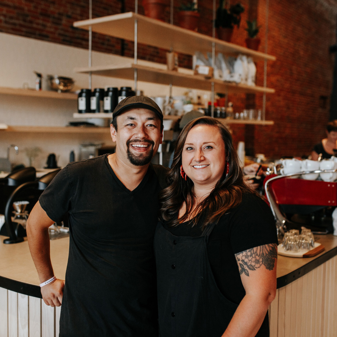 Owners of Indaba Coffee Roasters inside Spokane cafe